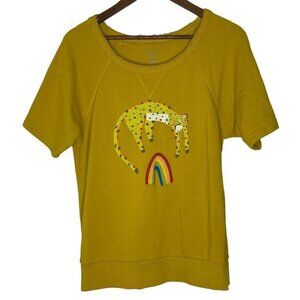Anthropologie Jarmel Yellow Cheetah Rainbow Short Sleeve Top M Women's